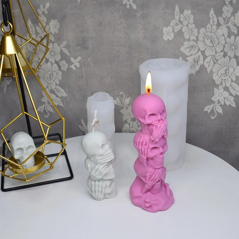 Silicone mold for candles - three skulls