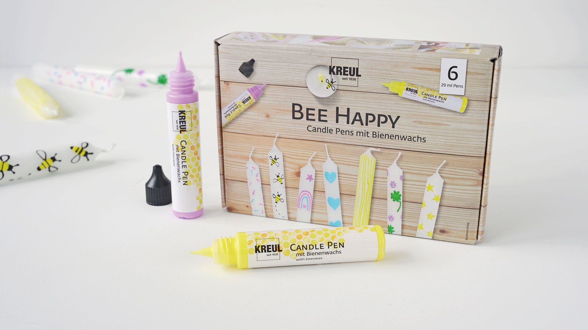 Set mit 6 Bee Happy Kerzenmarkern