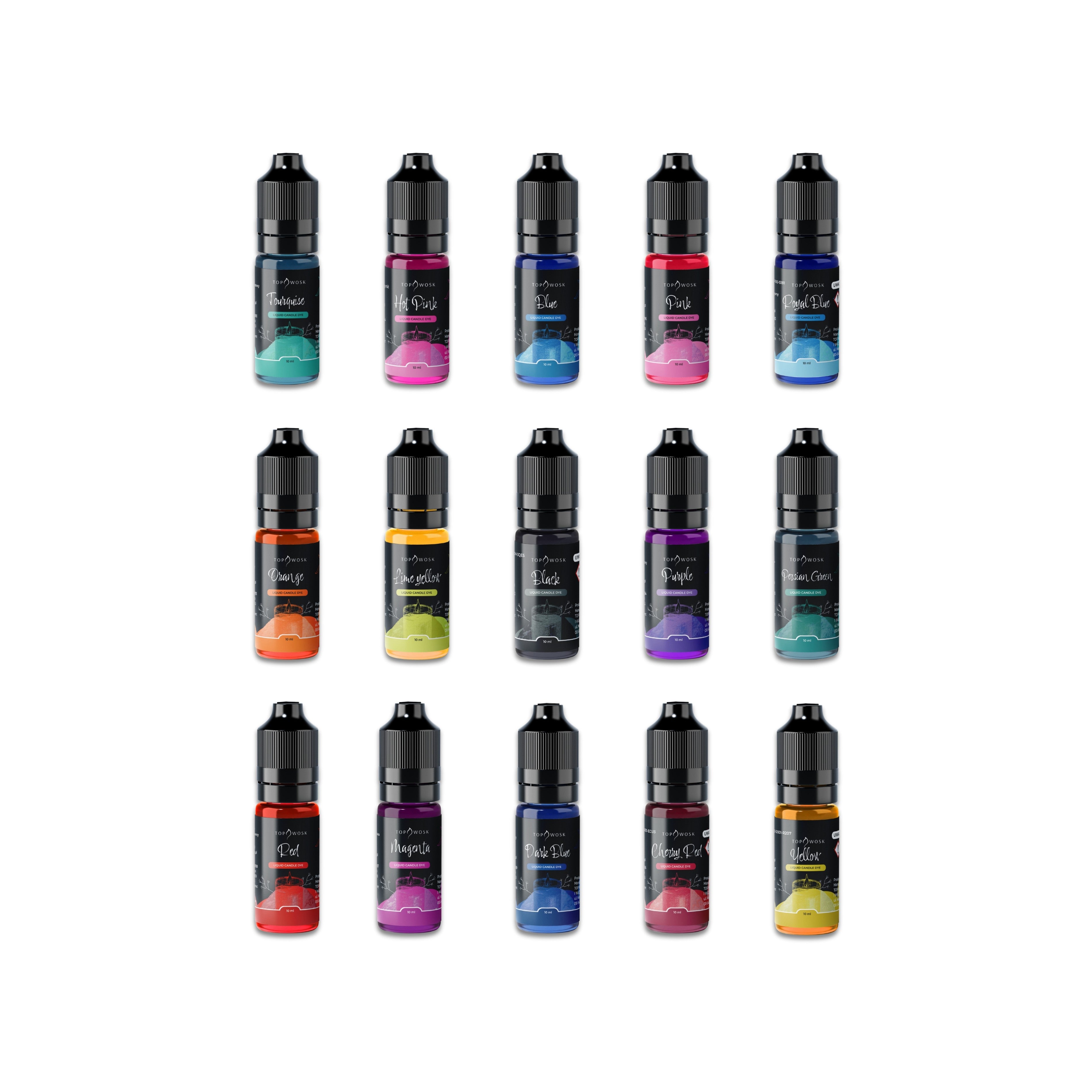 Flüssigfarben-Set für Kerzen „TopDyes“ – 10 ml x 15 Farben
