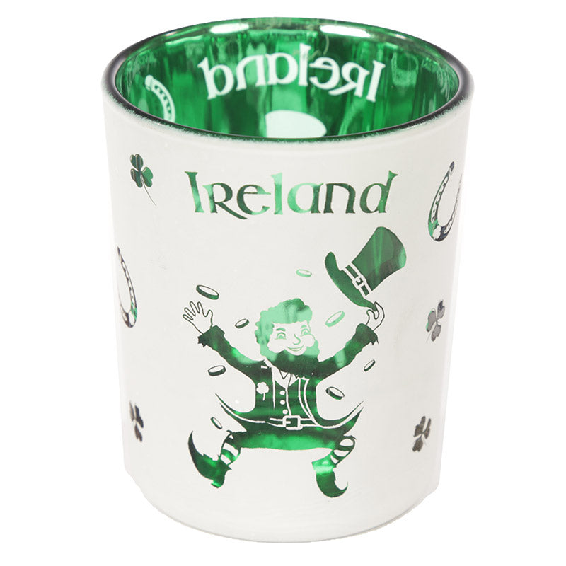 Zestaw 2 szklanych świeczników na tealight - Irlandzki Krasnoludek Szczęściarz