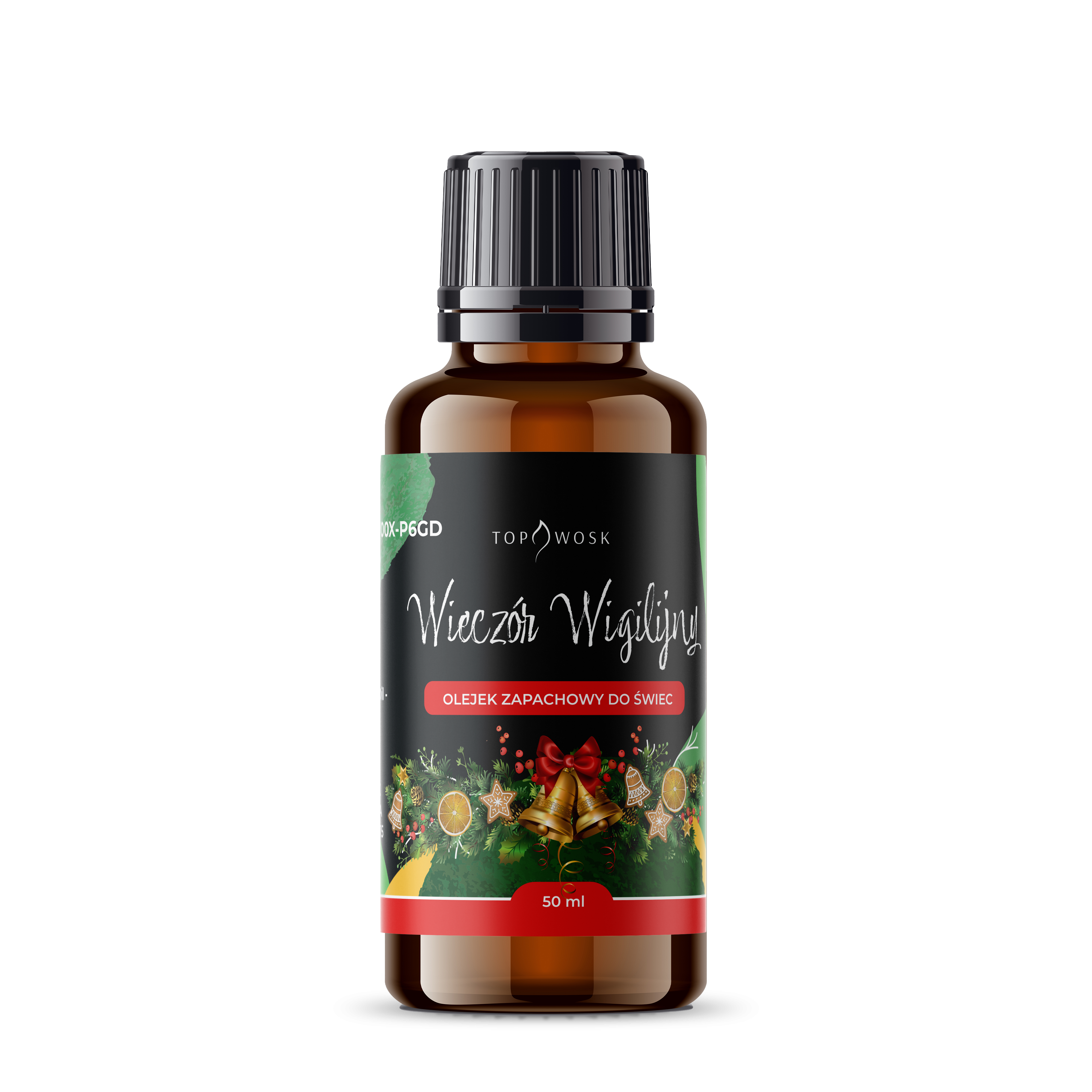 Olejek zapachowy do świec Wieczór Wigilijny 50 ml Topwosk – świąteczny zapach, ciemna szklana butelka z zakraplaczem